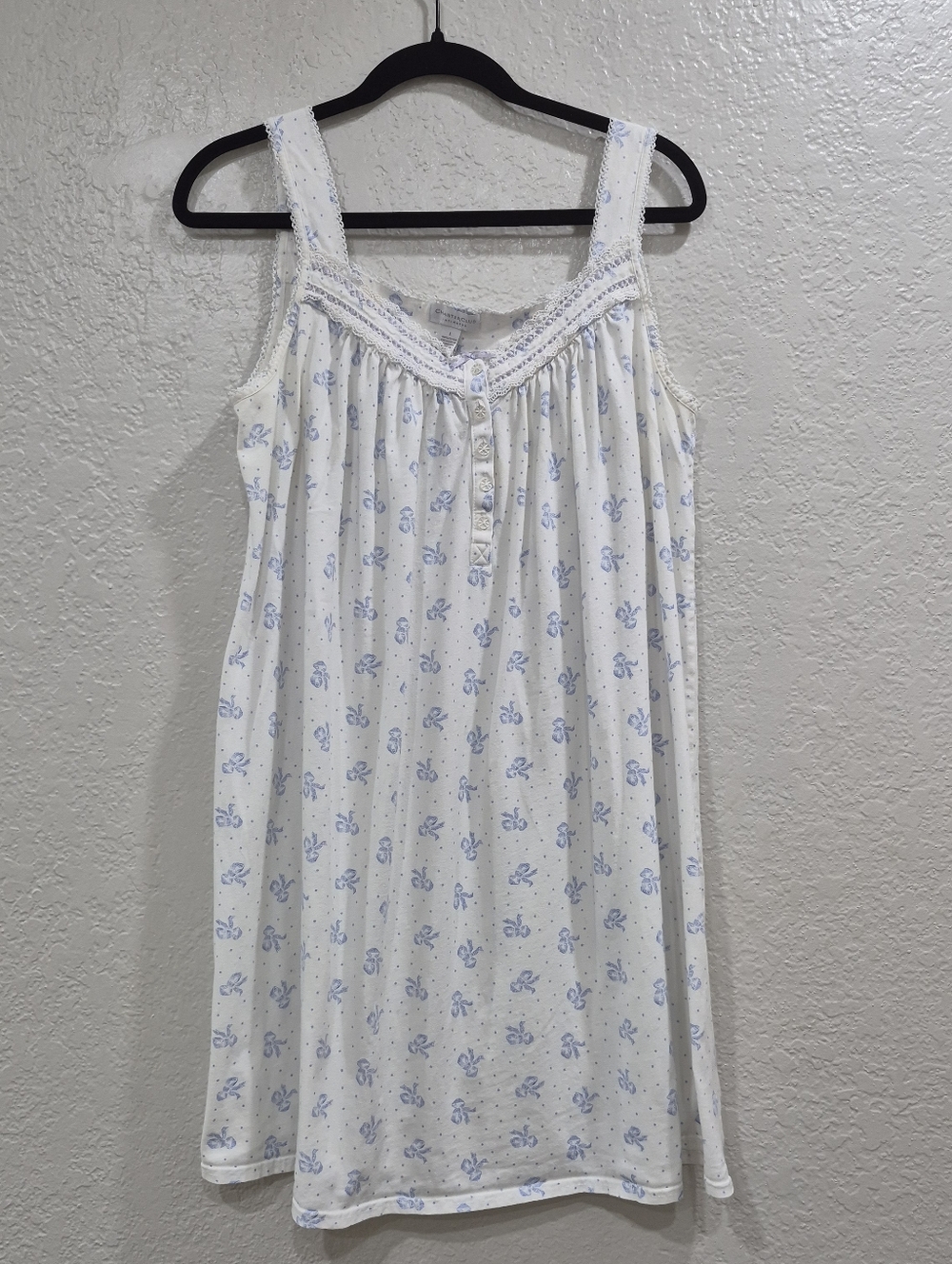 Charter Vintage 100% Cotton White Nightgown with Light Blue Floral Print Size L